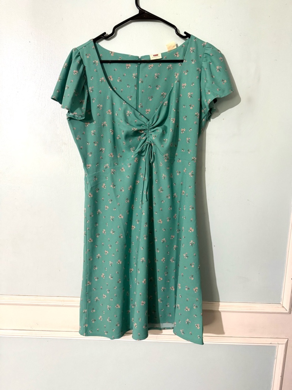 Levi's Mint Green Floral Knot-Front Mini Dress